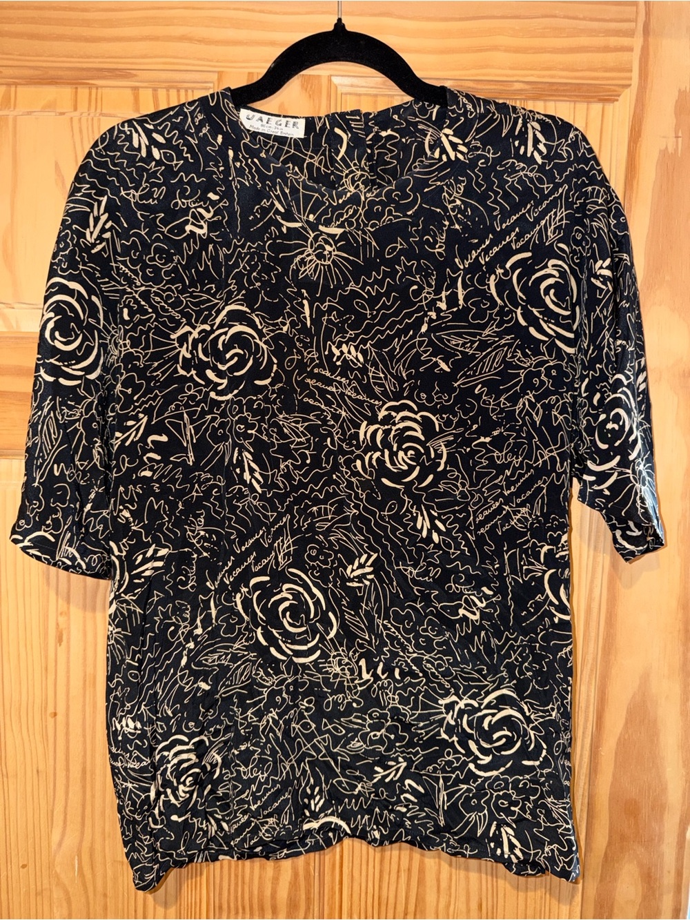 Jaeger Black Short-Sleeve Floral Scribble Print Tee